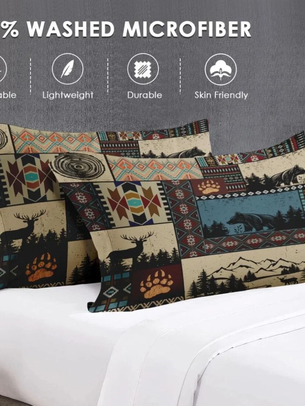 Full Size Comforter Set with 2 Pillowcases, Deer Bear Wildlife 3 Pcs Bedding for